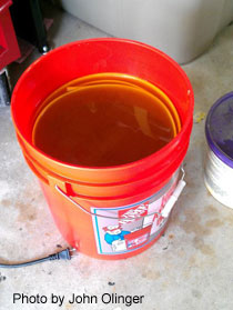 Rawhide in the dye bath.