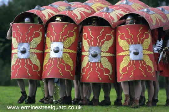 The Ermine Street Guard in tortuga formation.